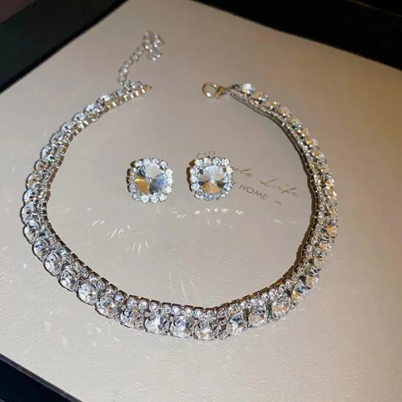 FYUAN Green Crystal Necklace and Earrings Set