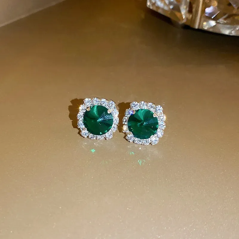 FYUAN Green Crystal Necklace and Earrings Set