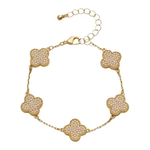 Gold Clover Pearl Accents Bracelet