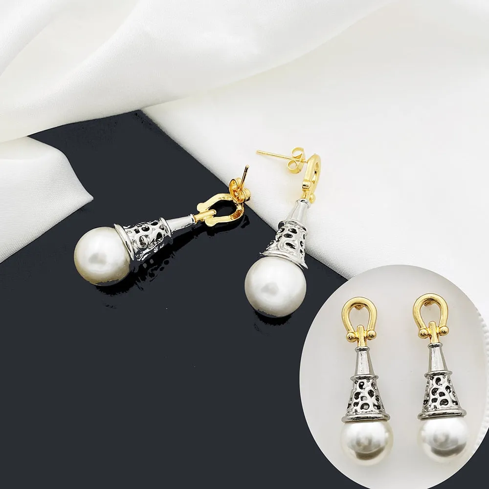 Gold Plated Jewelry Sets Imitation Pearl Necklaces Earrings Charm Bracelet Wedding  Jewelry