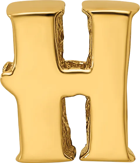 **Gold-Plated Sterling Silver ‘H’ Bead  Polished, Casted Alphabet Charm**