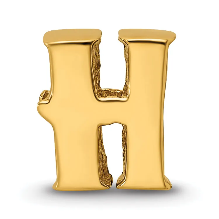 **Gold-Plated Sterling Silver ‘H’ Bead  Polished, Casted Alphabet Charm**