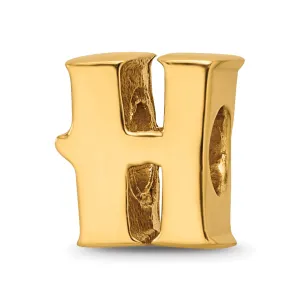 **Gold-Plated Sterling Silver ‘H’ Bead  Polished, Casted Alphabet Charm**