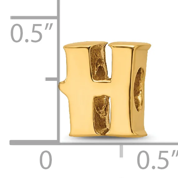 **Gold-Plated Sterling Silver ‘H’ Bead  Polished, Casted Alphabet Charm**