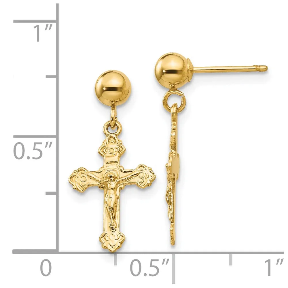 Gold Polished Crucifix Post Earrings - Model REL179