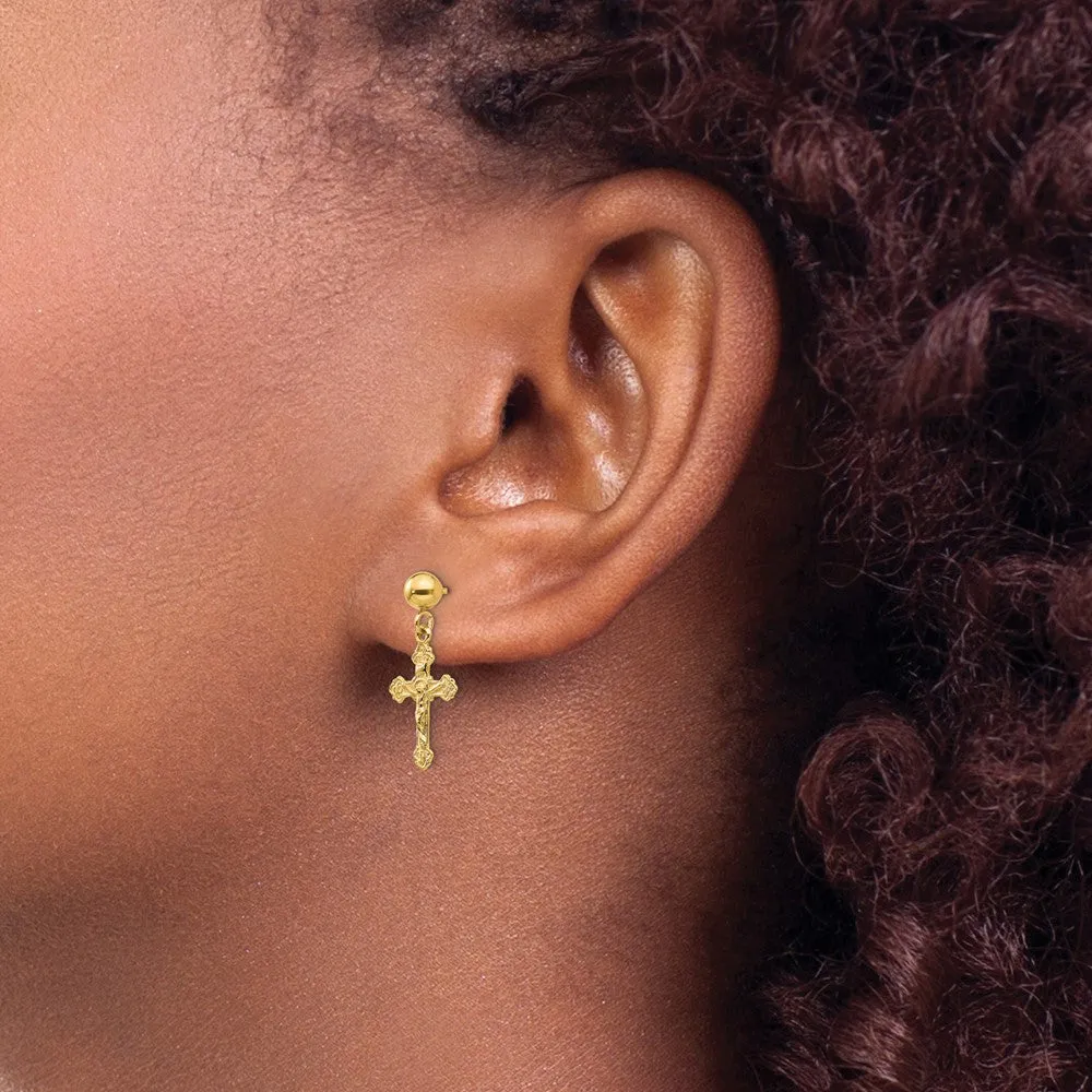 Gold Polished Crucifix Post Earrings - Model REL179