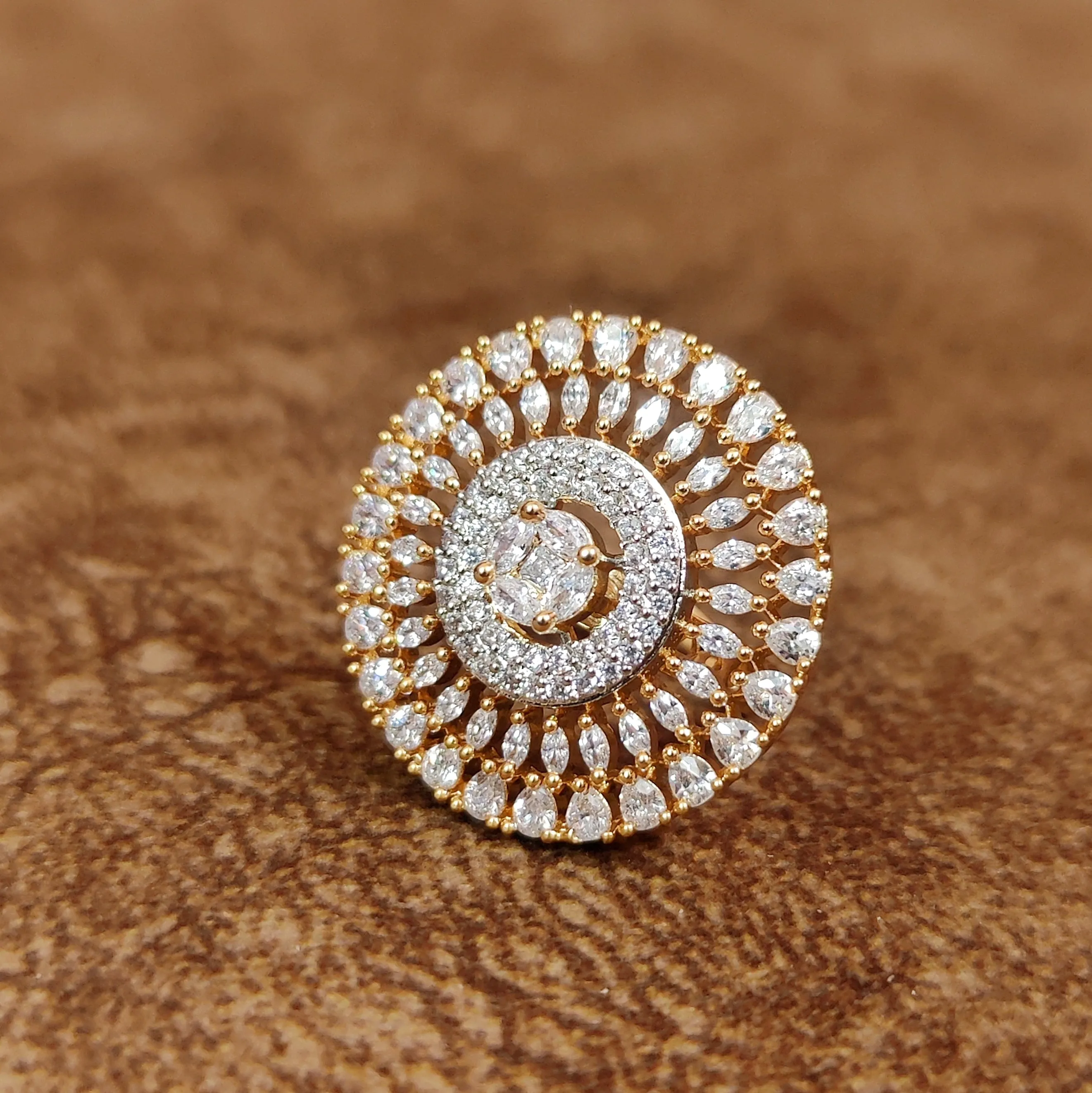 GOLD RHODIUM DIAMOND LOOK ADJUSTABLE RING