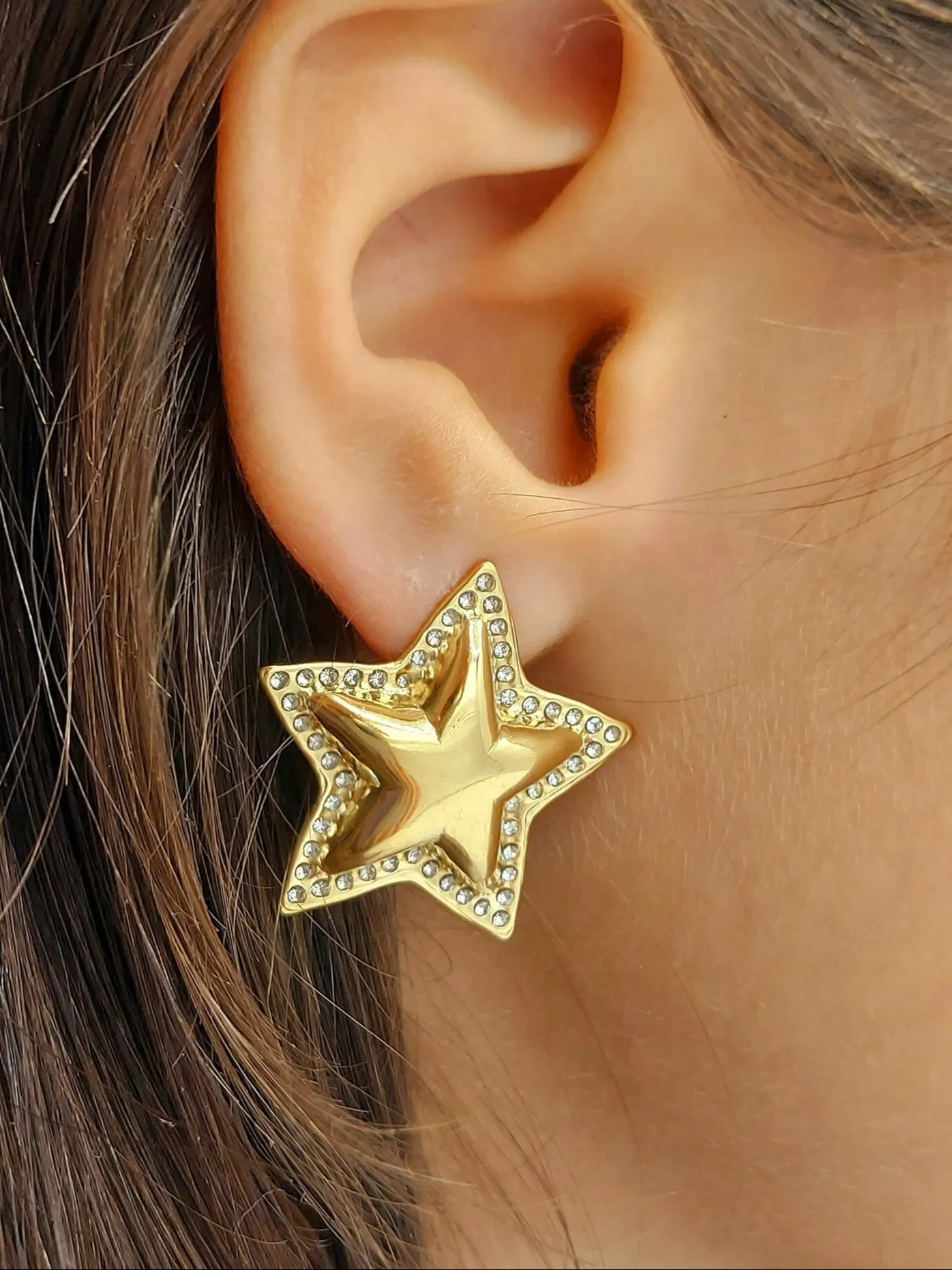 Gold star earrings Women 18k Gold Plated stainless steel, Chic stud earrings, Wedding Gift, Tarnish free, Stainless Steel