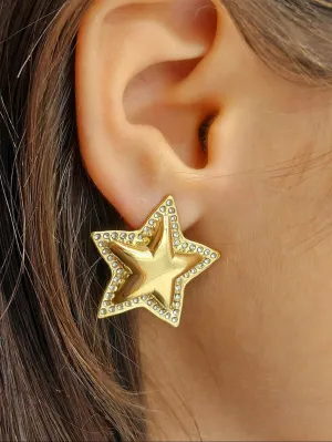 Gold star earrings Women 18k Gold Plated stainless steel, Chic stud earrings, Wedding Gift, Tarnish free, Stainless Steel