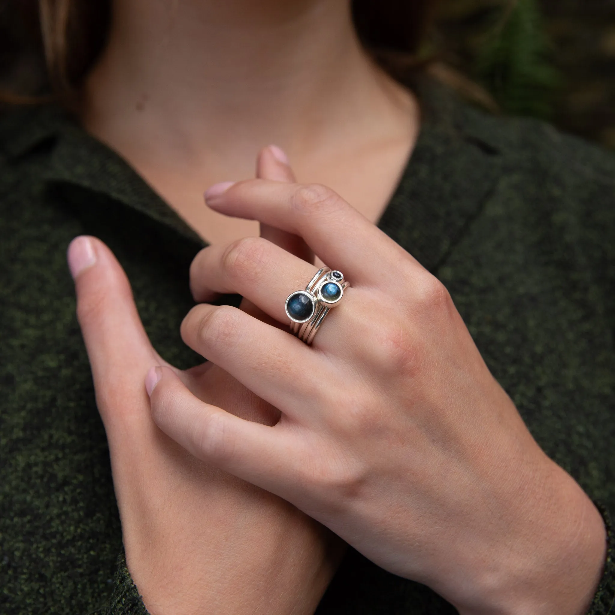 Gold Storm Labradorite Stacking Rings