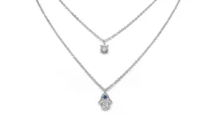 Hamsa Hand and Crystal Double Layer Delicate Necklace