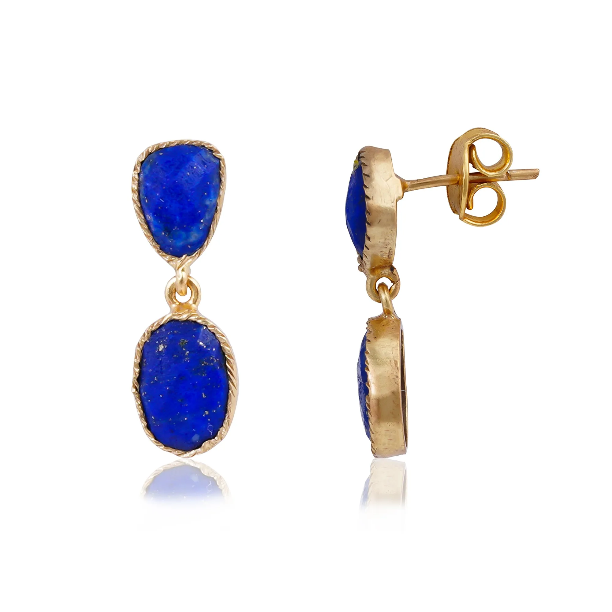 Handcrafted Silver Gold Plated Lapis Earring