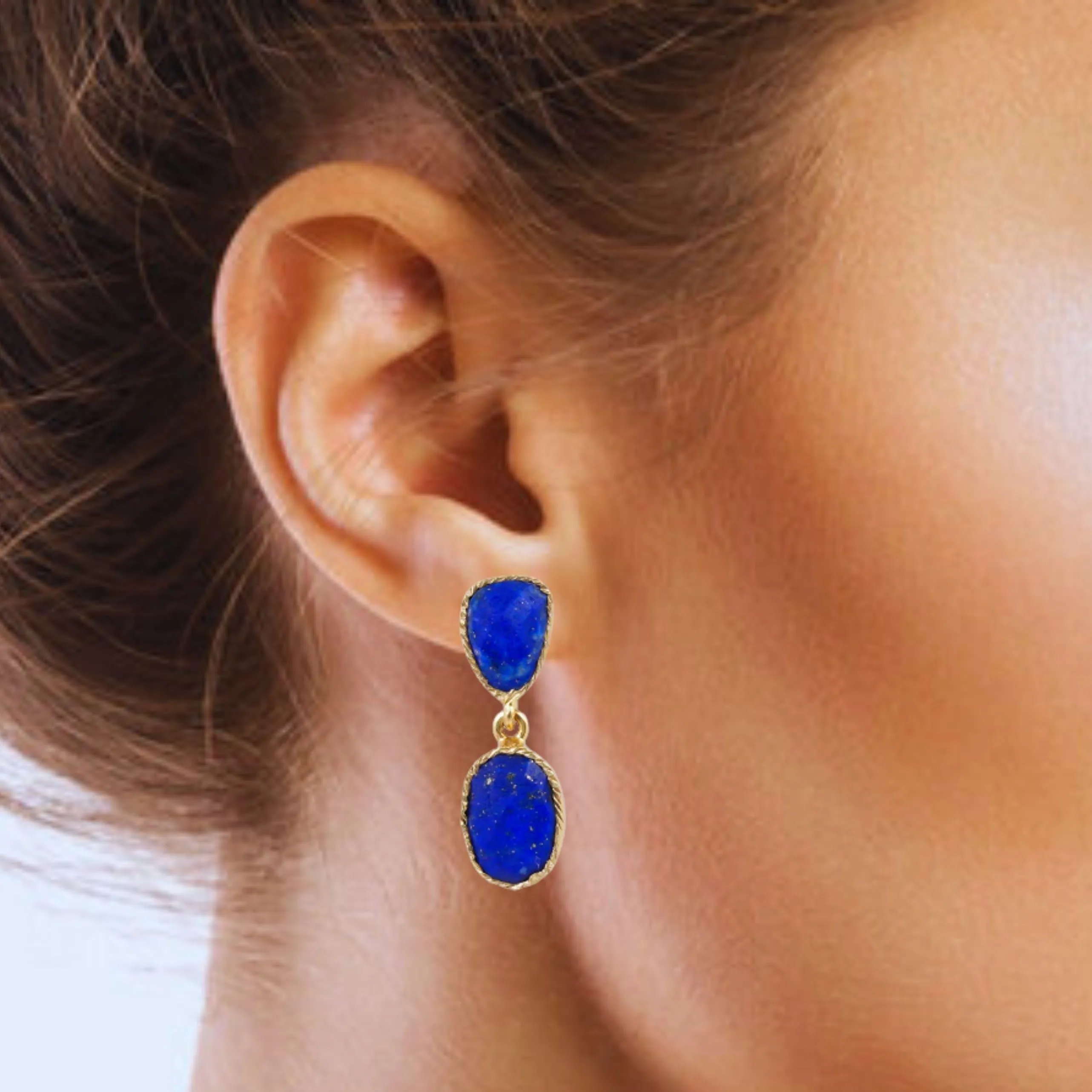 Handcrafted Silver Gold Plated Lapis Earring