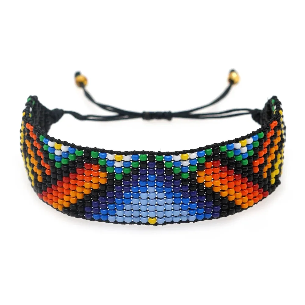 Handmade Boho Glass Bead Bracelet - Colorful Adjustable Jewelry