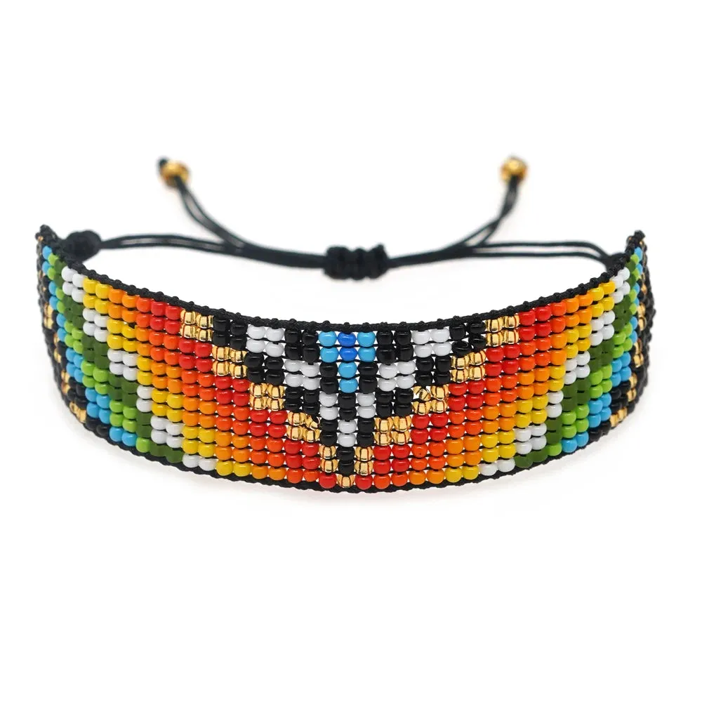 Handmade Boho Glass Bead Bracelet - Colorful Adjustable Jewelry