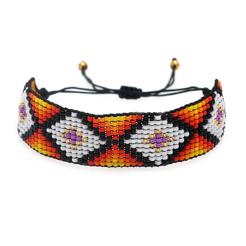 Handmade Boho Glass Bead Bracelet - Colorful Adjustable Jewelry