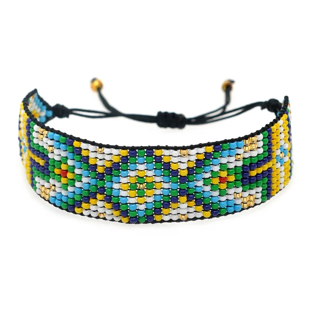 Handmade Boho Glass Bead Bracelet - Colorful Adjustable Jewelry
