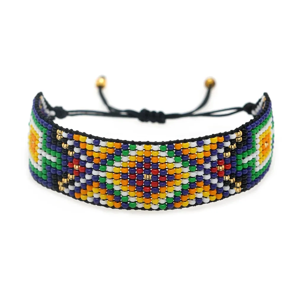 Handmade Boho Glass Bead Bracelet - Colorful Adjustable Jewelry