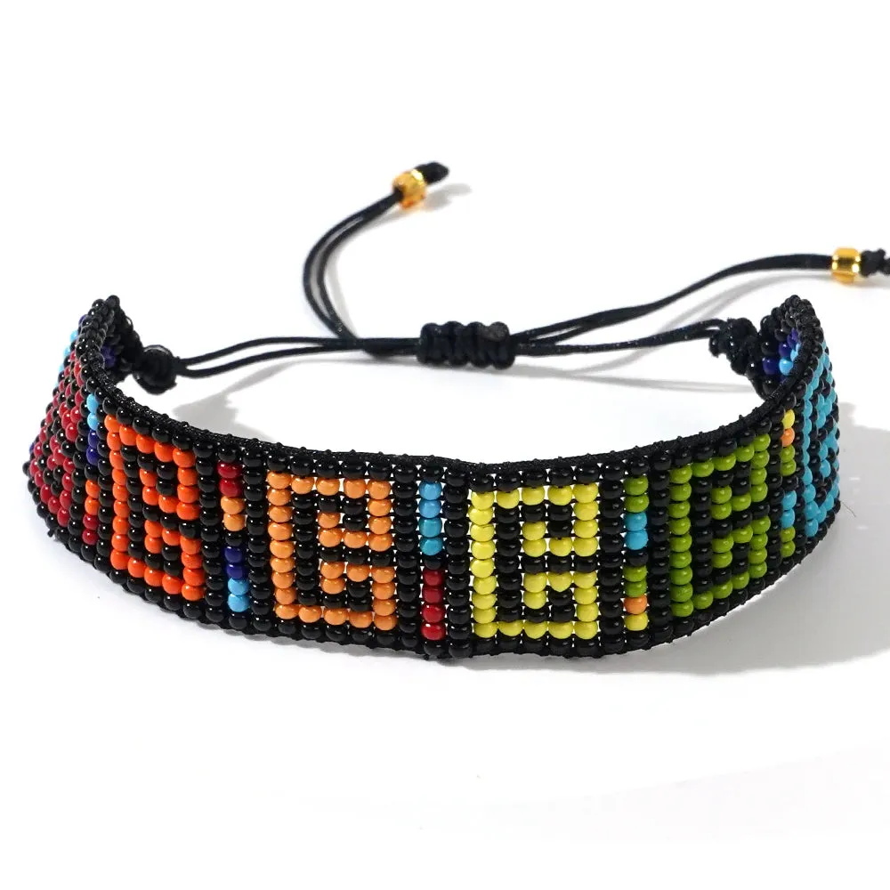 Handmade Boho Glass Bead Bracelet - Colorful Adjustable Jewelry