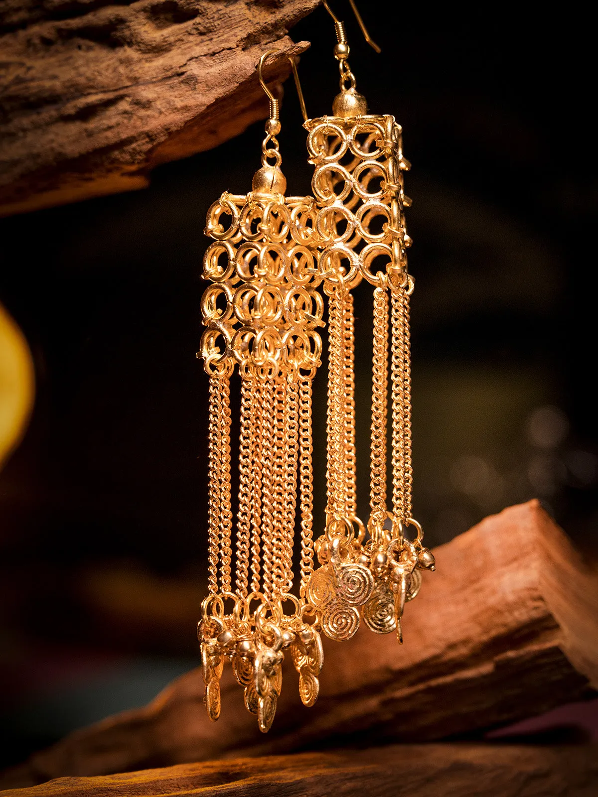 Hasta Intricate Rectangle Jali Earrings Gold