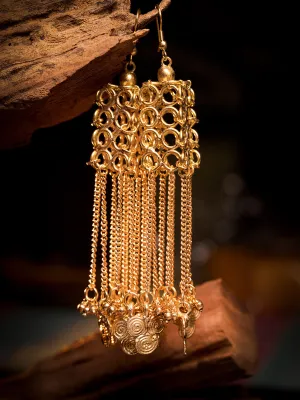 Hasta Intricate Rectangle Jali Earrings Gold