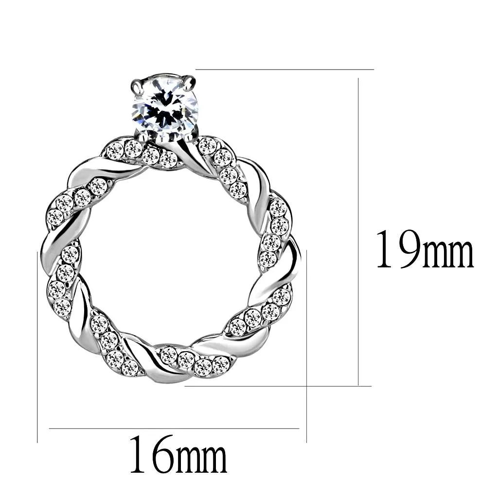High polished (no plating) Stainless Steel Earrings with AAA Grade CZ in Clear for Women Clear Stone Color Style DA217