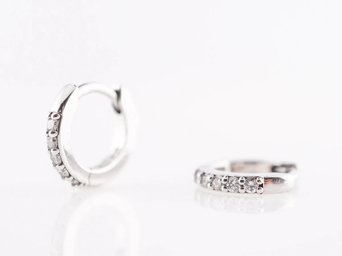 Huggie Hoop Earrings w/ Diamonds in 14k White Gold