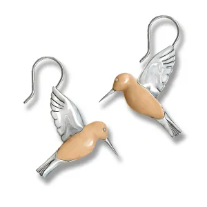 Hummingbirds Walrus Ivory Dangle Drop Earrings Sterling Silver White
