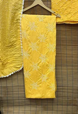 Intricate Bandhej Satin Cotton Dress Material