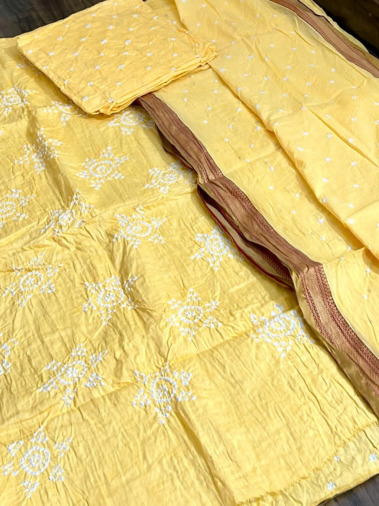 Intricate Bandhej Satin Cotton Dress Material
