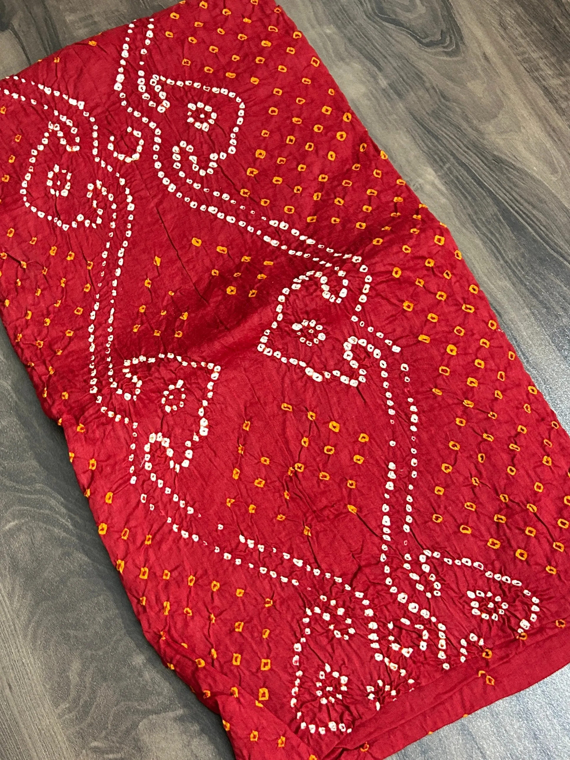 Intricate Bandhej Satin Cotton Top Fabric