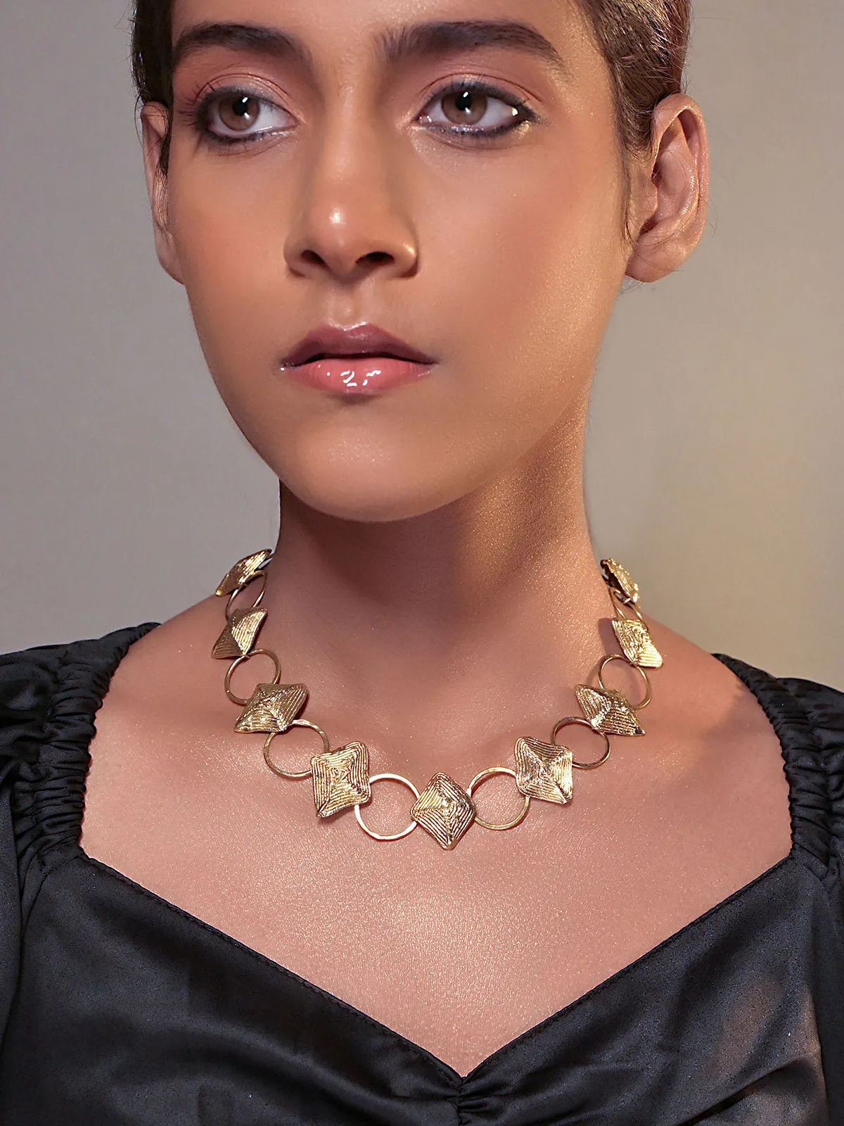 Intricate Charms Brass Necklace Gold