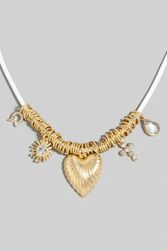 INTRICATE HEART CHARM CORD NECKLACE