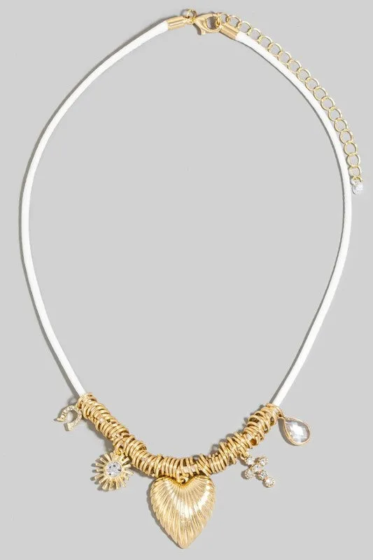 INTRICATE HEART CHARM CORD NECKLACE