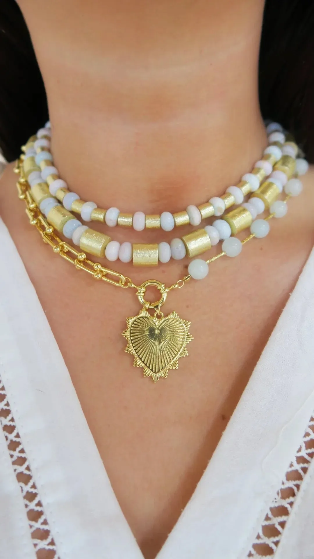 Intricate Heart Charm Necklace - Light Blue