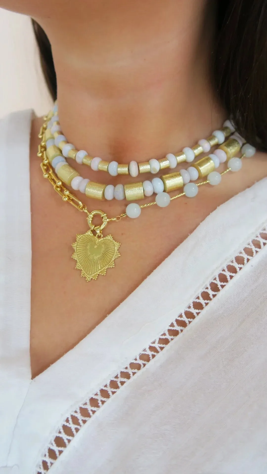 Intricate Heart Charm Necklace - Light Blue