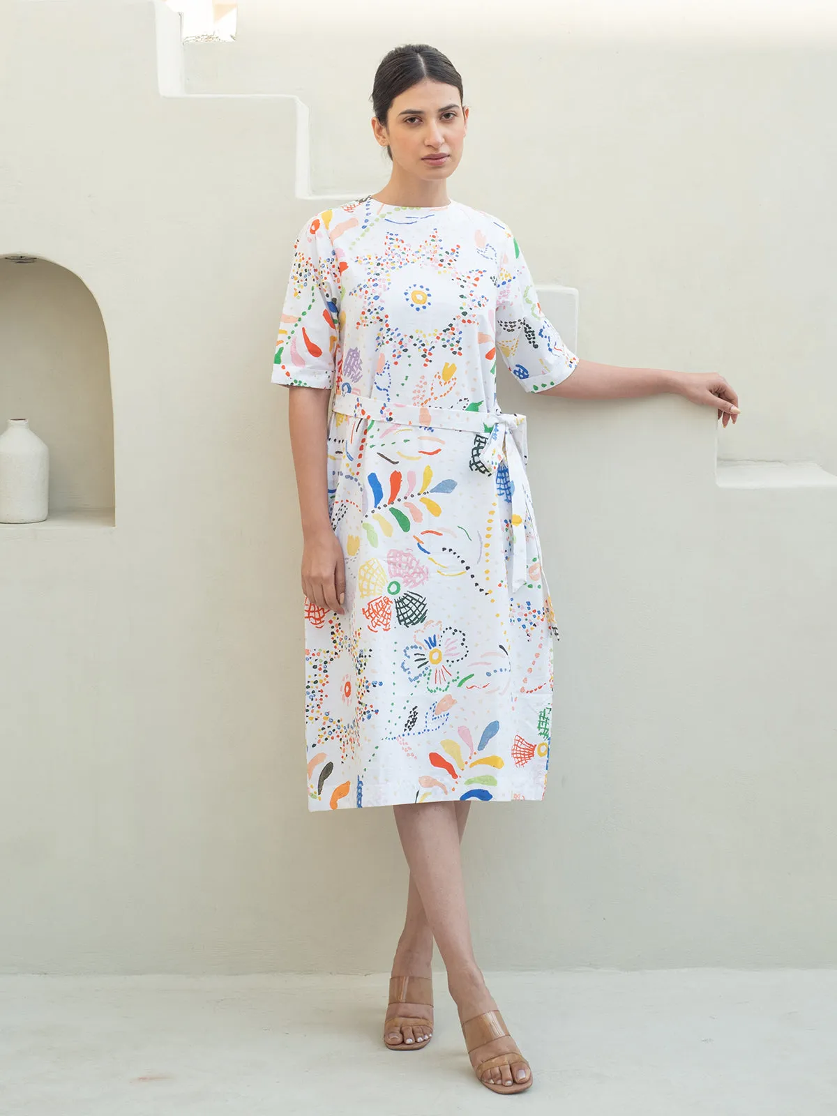 Intricate Print Belt Dress
