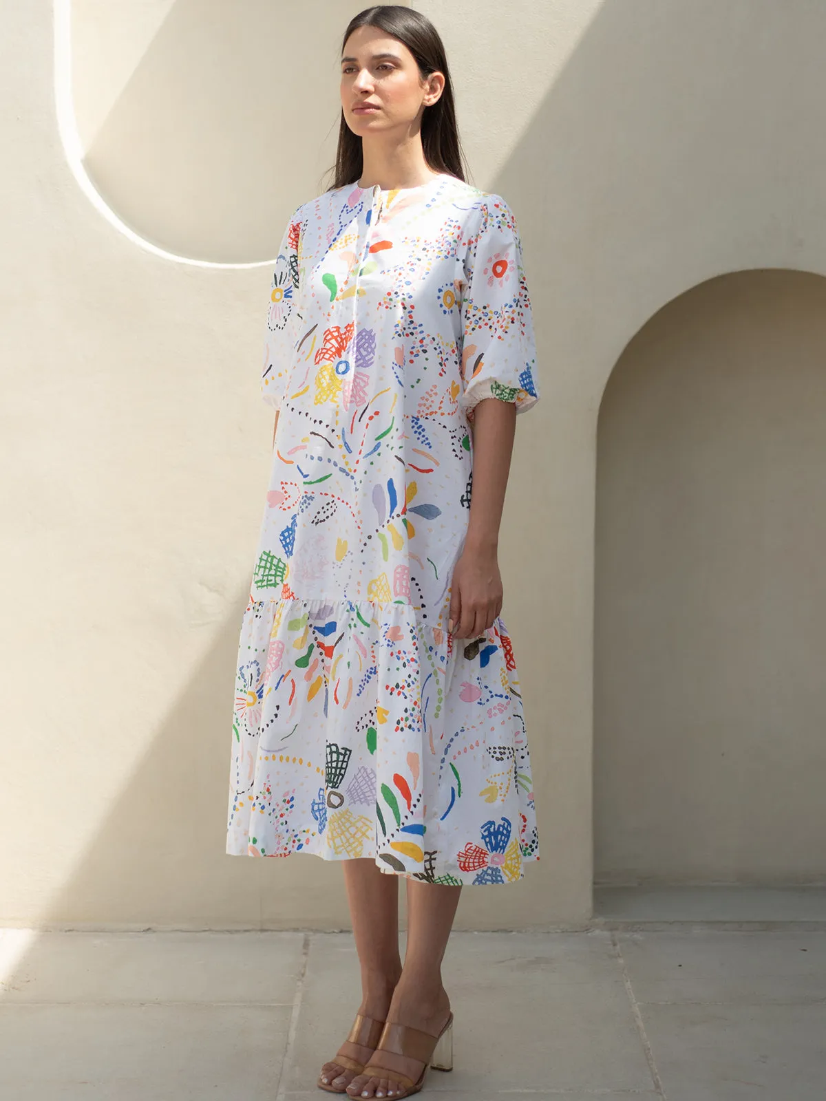 Intricate Print Bottom Flare Dress