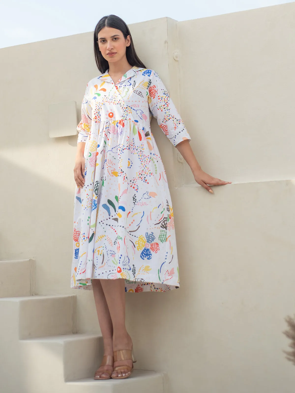 Intricate Print Cuban Collar Dress