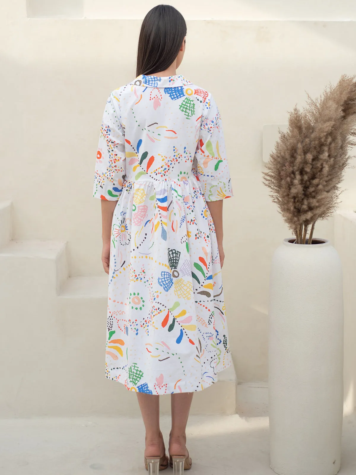 Intricate Print Cuban Collar Dress