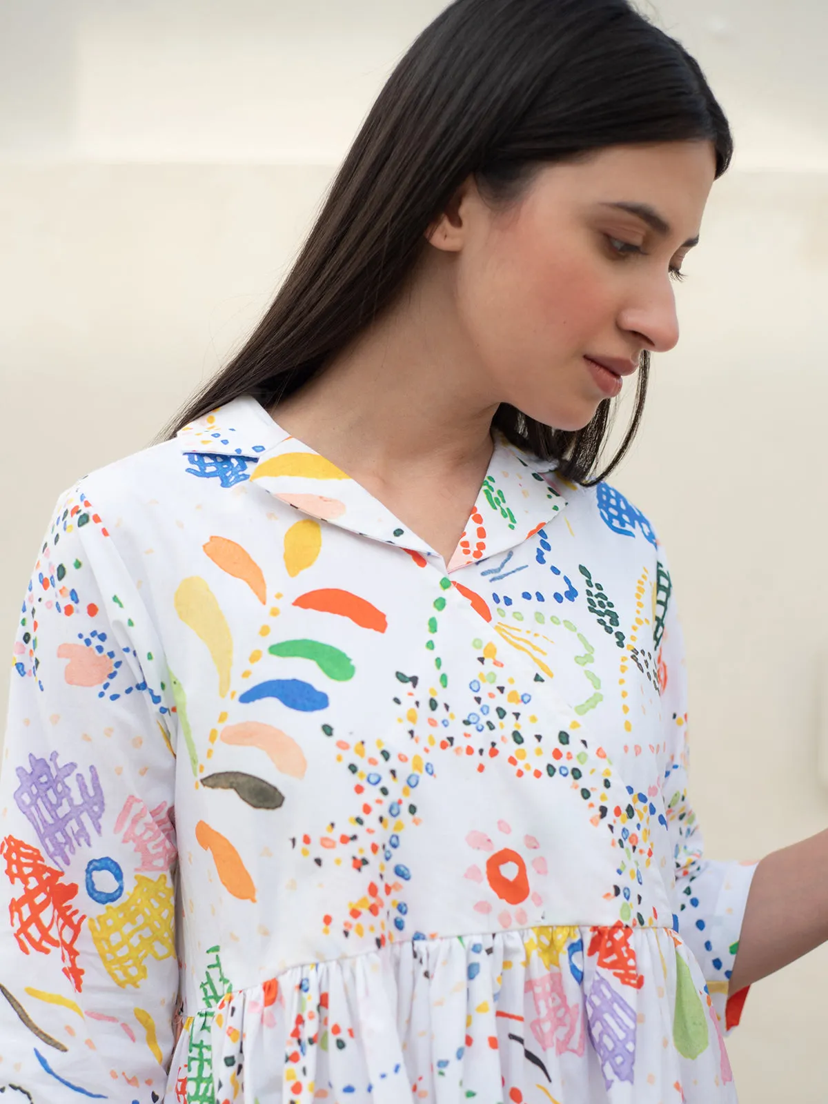 Intricate Print Cuban Collar Dress