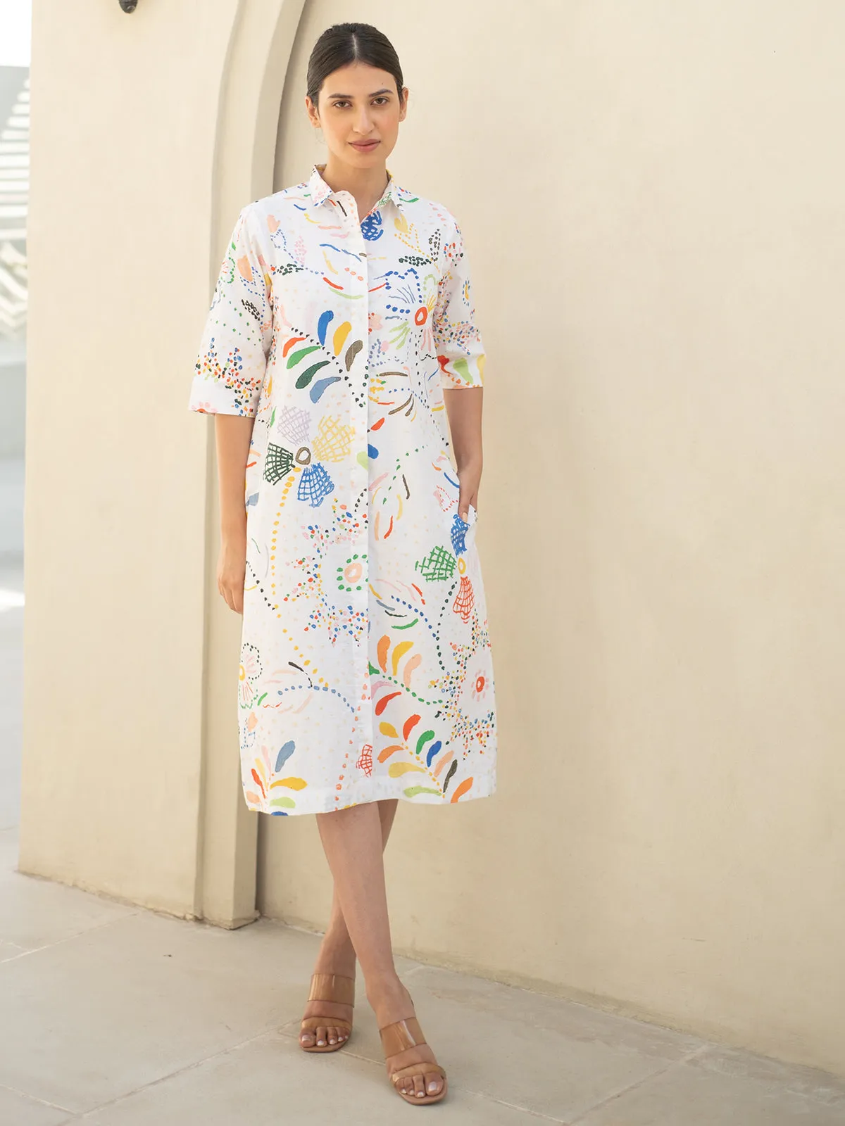 Intricate Print Shirt Dress