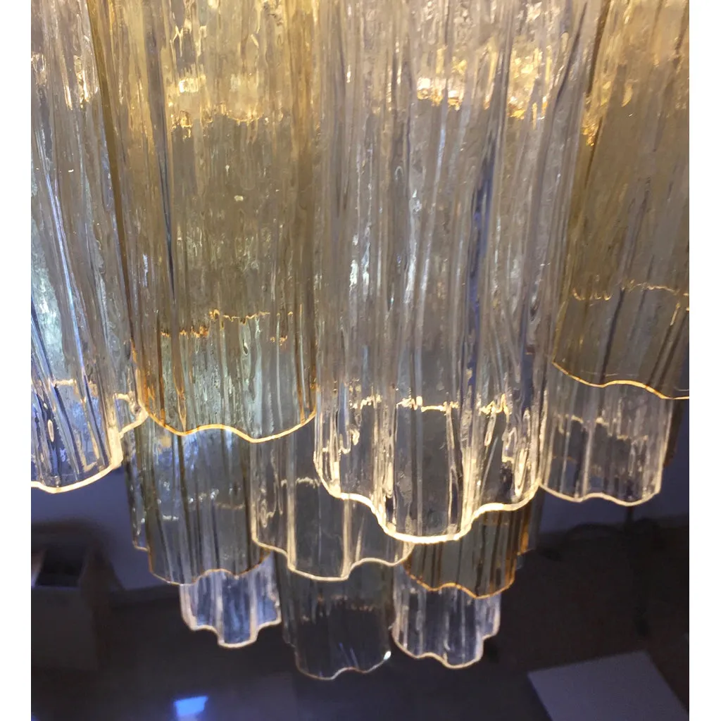 Italian Contemporary Amber & Crystal Clear Murano Glass Tronchi Star Chandelier