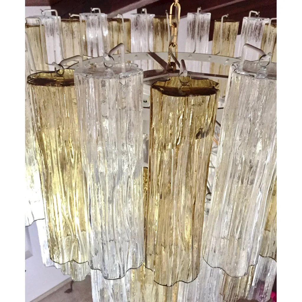 Italian Contemporary Amber & Crystal Clear Murano Glass Tronchi Star Chandelier
