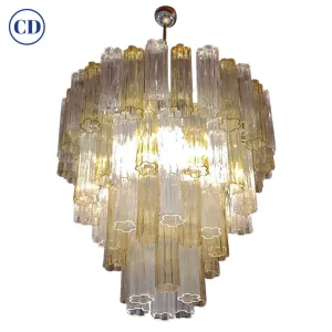 Italian Contemporary Amber & Crystal Clear Murano Glass Tronchi Star Chandelier
