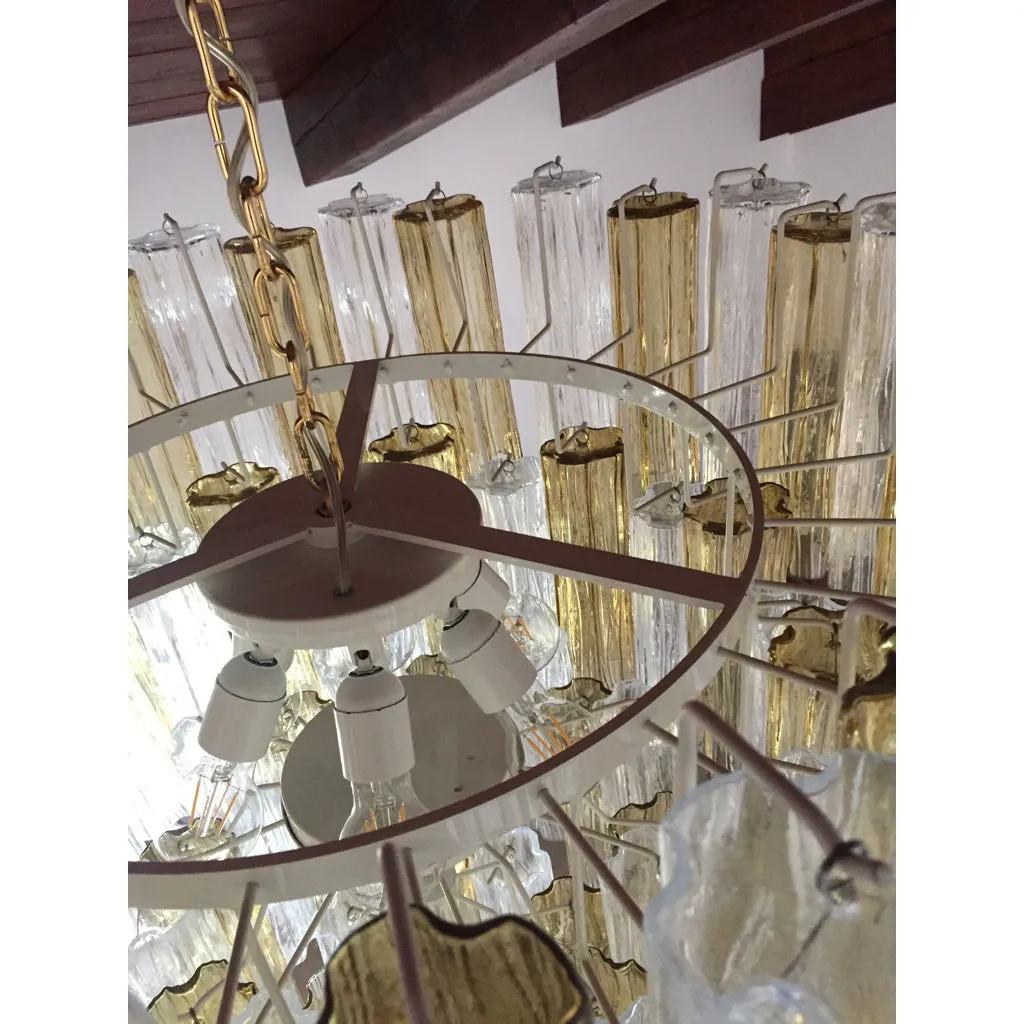 Italian Contemporary Amber & Crystal Clear Murano Glass Tronchi Star Chandelier