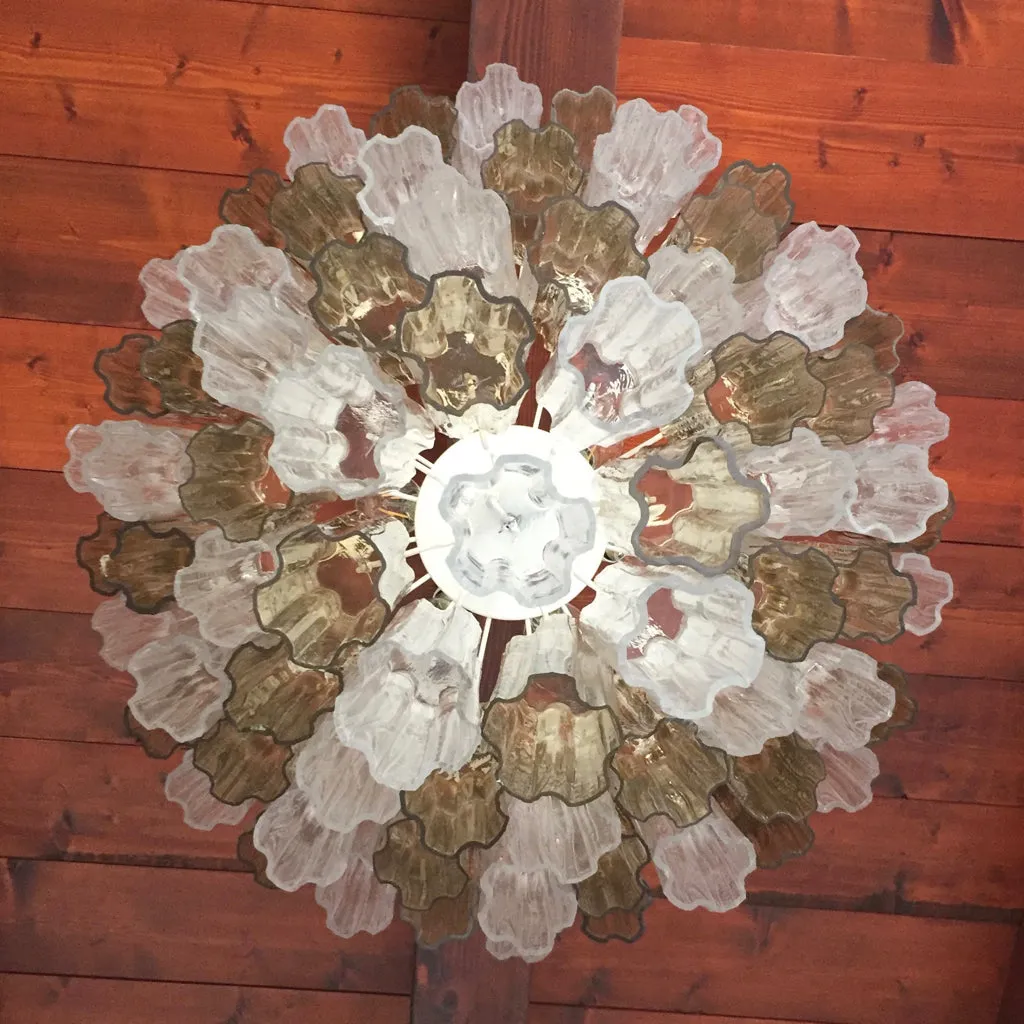 Italian Contemporary Amber & Crystal Clear Murano Glass Tronchi Star Chandelier