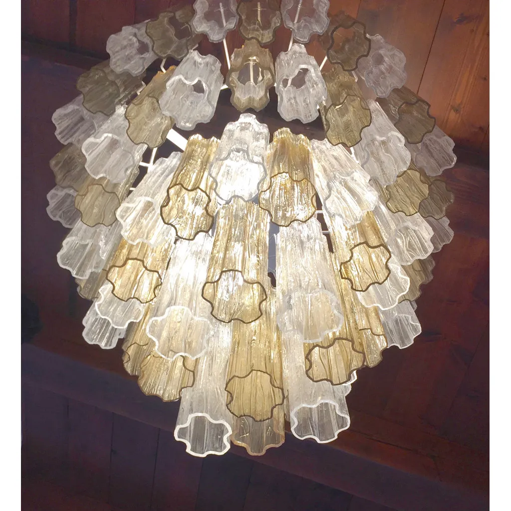 Italian Contemporary Amber & Crystal Clear Murano Glass Tronchi Star Chandelier