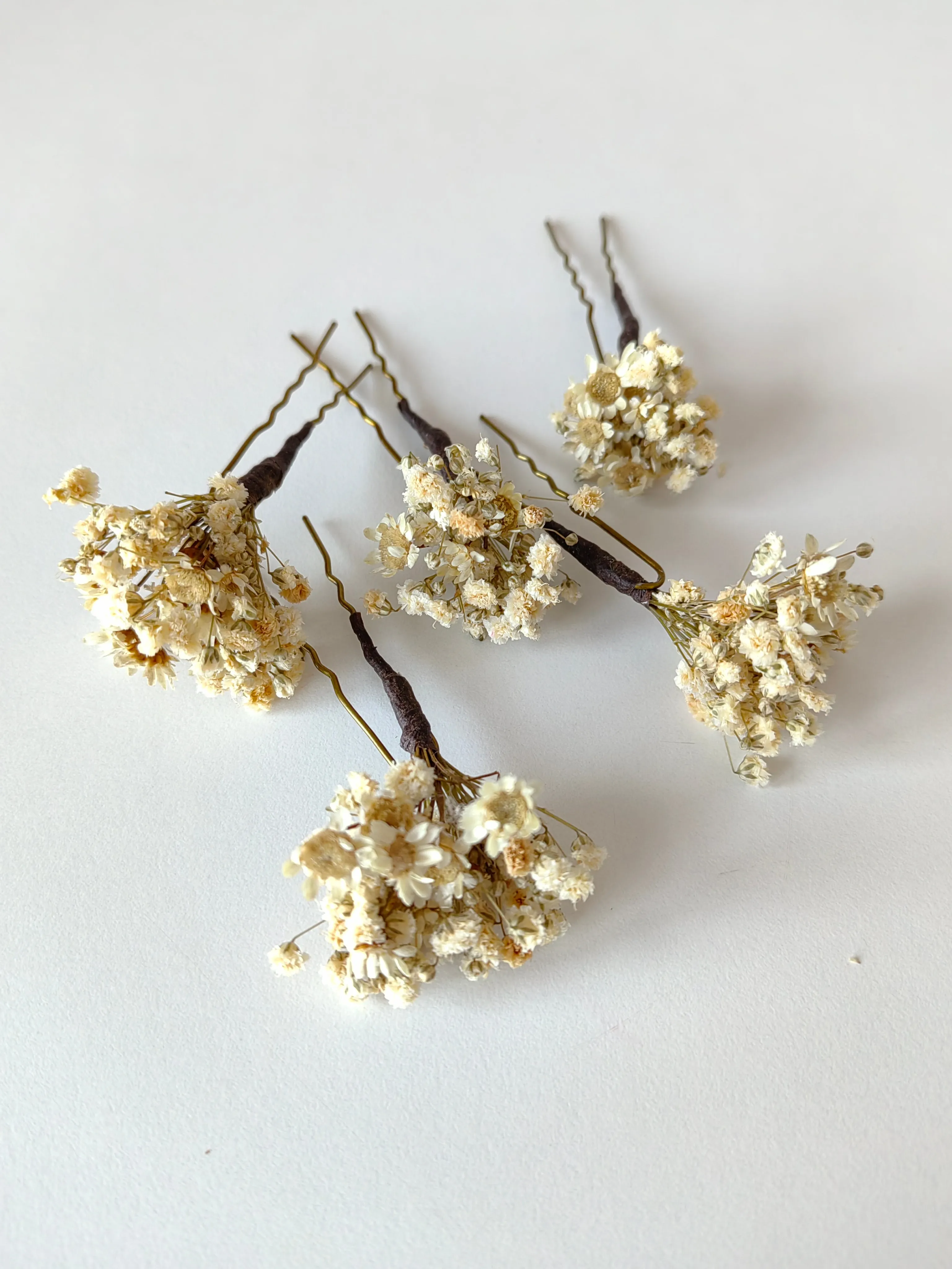 Ivory baby's breath flower hairpins