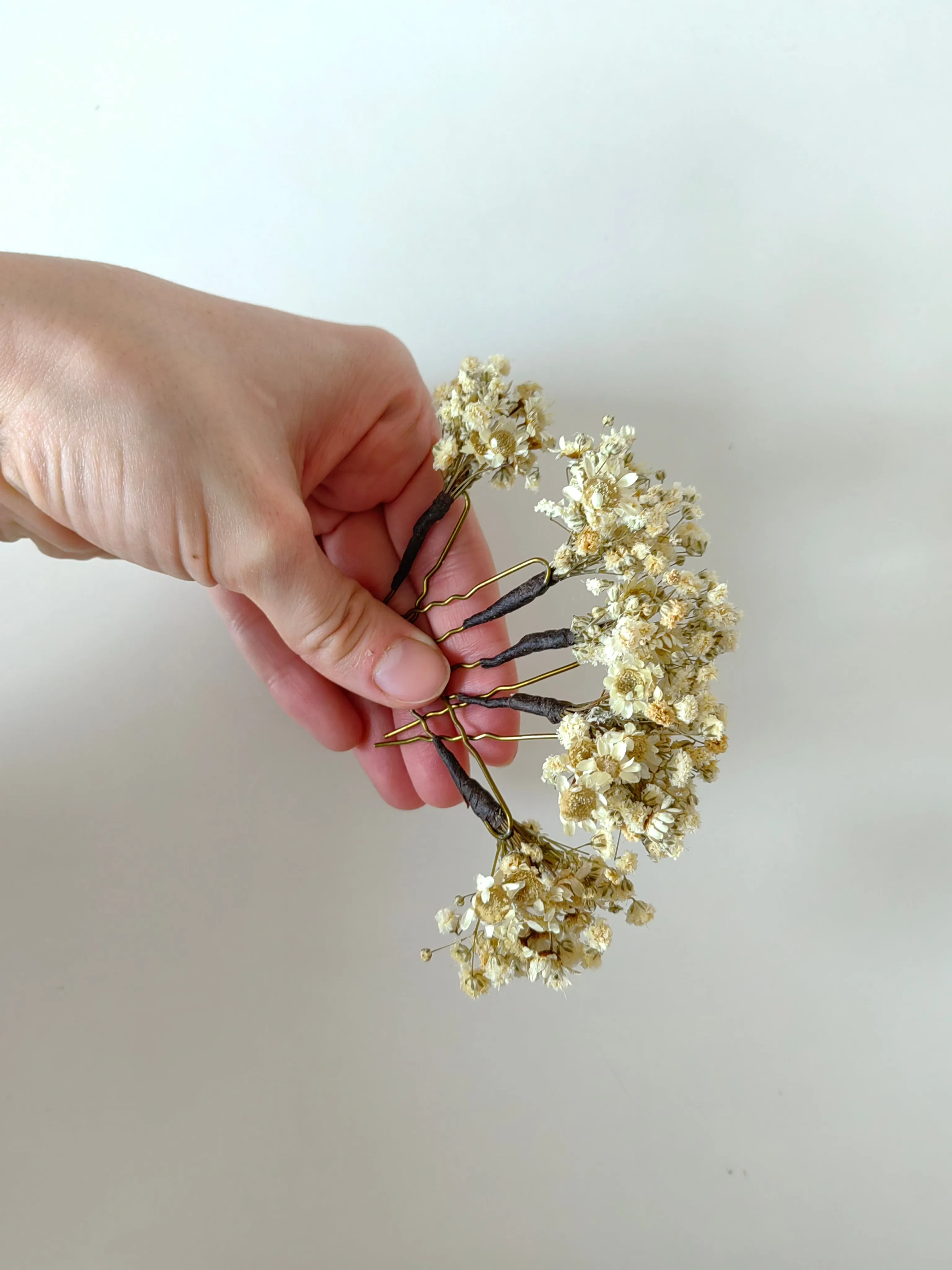 Ivory baby's breath flower hairpins